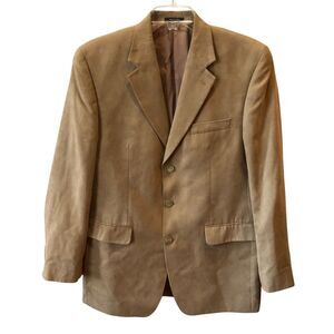 Chaps Mens Size 40 L Beige Tan 3 Button Faux Suede Sports Coat Jacket Blazer